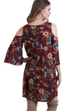 Floral  Cold Shoulder Dress, Burgundy