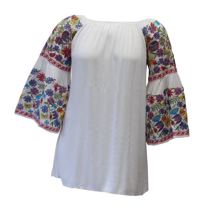 Floral Embroidered Off The Shoulder Dress, White
