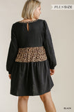 Leopard Tiered Babydoll Dress, Black
