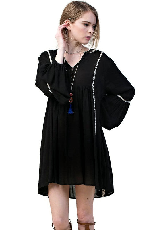 black peasant dress long sleeve NWT DARYL K GENTLEWOMAN PEASANT DRESS IN NAVY LINEN; SIZE LARGE