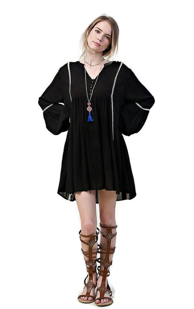 Bohemian Peasant Dress, Black