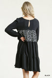Spotted Tiered Fringe Dress, Black
