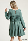 Spotted Tiered Fringe Dress, Mint