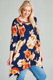Navy Floral Swing Top Plus Size