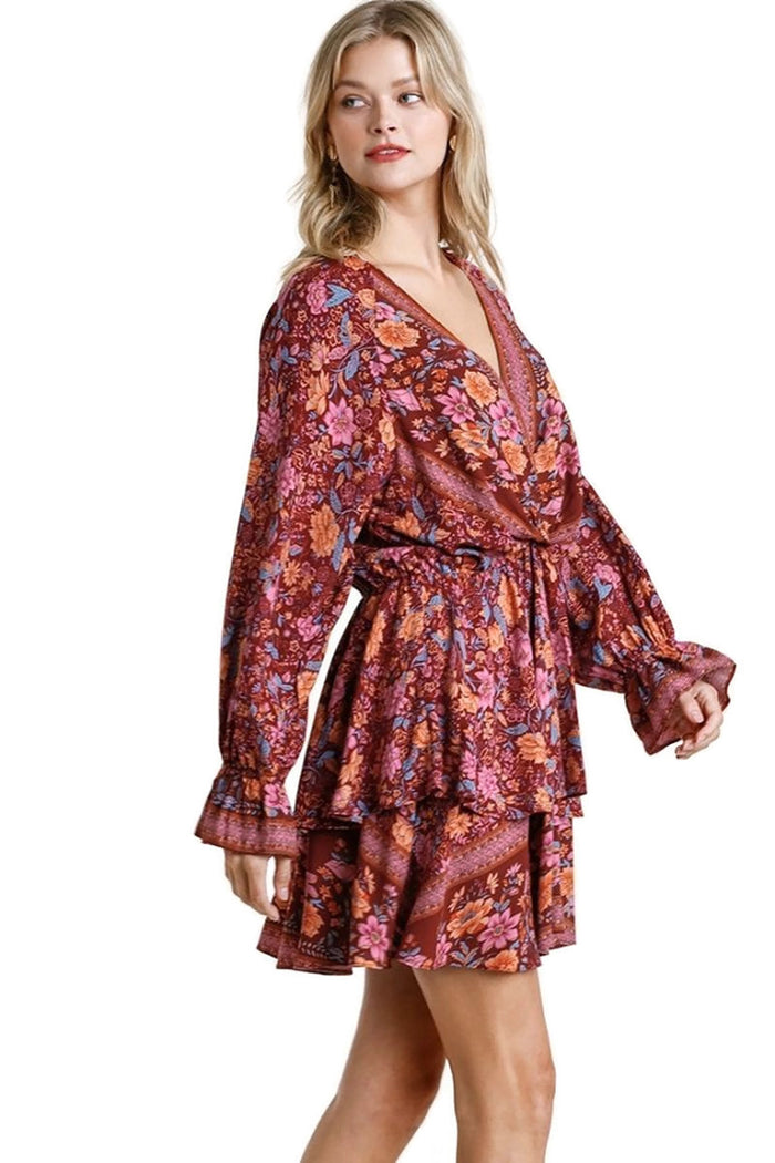 Floral Border Print Layered Dress