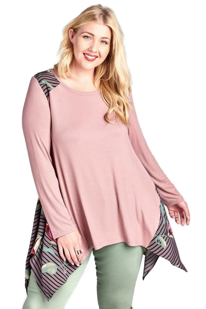 Solid, Striped & Floral Knit Trapeze Tunic, Rose
