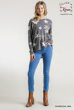 Star & Leopard Waffle Knit Top, Charcoal