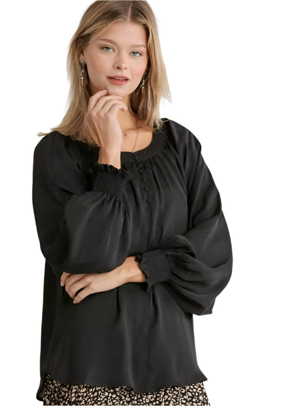 umgee puff sleeve satin blouse