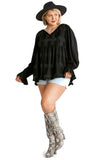 Chenille Babydoll Top, Black