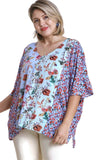 Mixed Floral Print Top, Sky