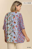 Mixed Floral Print Top, Sky