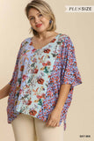 Mixed Floral Print Top, Sky