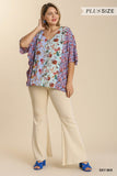 Mixed Floral Print Top, Sky