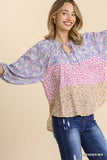 Mixed Colorblock Print Top, Lavender