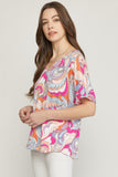 Abstract V-Neck Top, Pink
