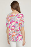Abstract V-Neck Top, Pink