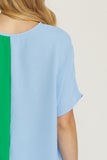 Color Block V-Neck Top, Green