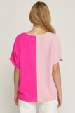 Color Block V-Neck Top, Pink