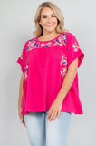 On the Border Embroidered Top, Fuchsia