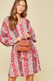 Multi Floral Dolman Sleeve Dress, Magenta