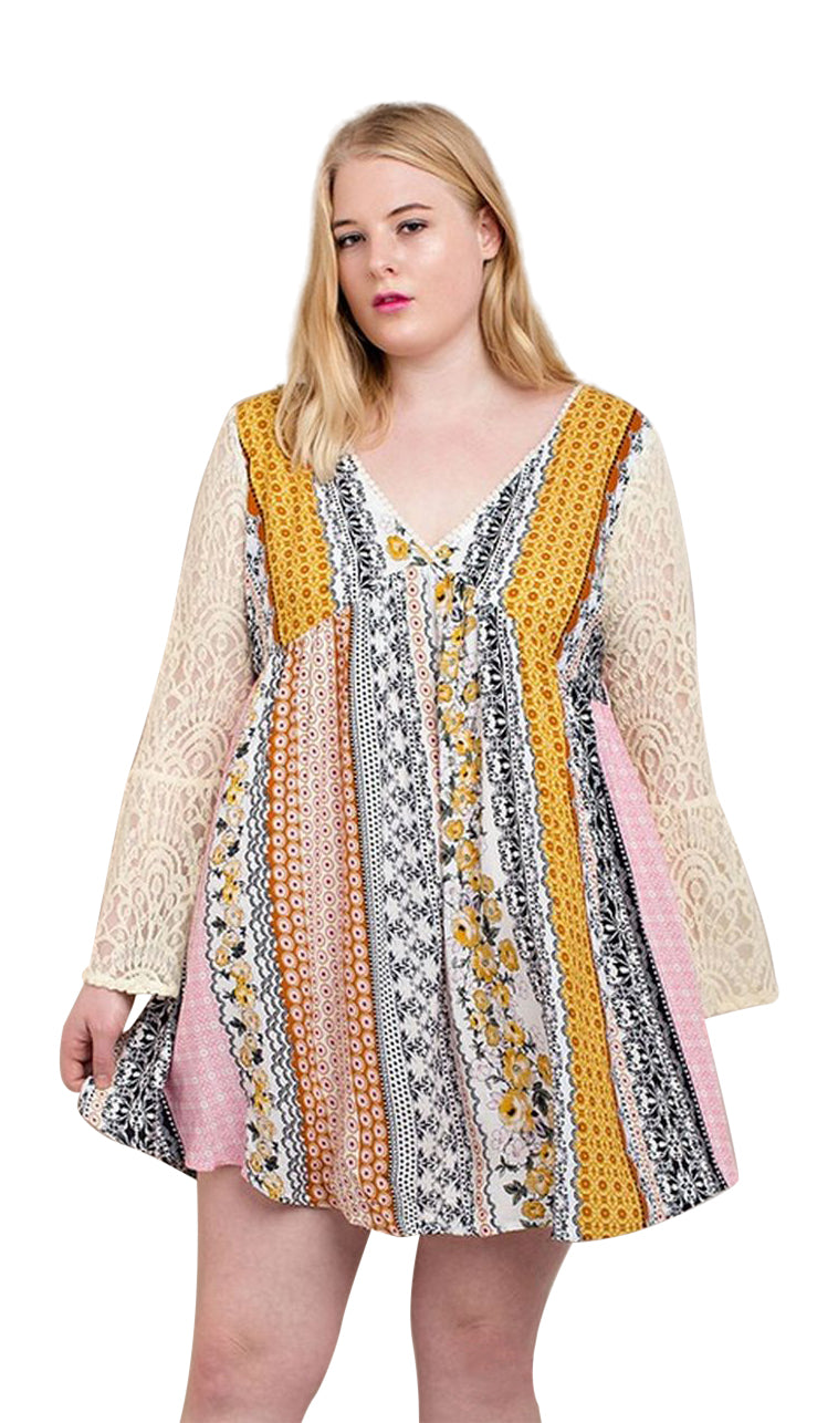 Mixed Print Lace Dresses - Kori America Mixed Print Lace Dresses - Kori America