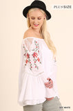 Embroidered Bell Sleeve Tunic, Off White