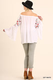 Embroidered Bell Sleeve Tunic, Off White