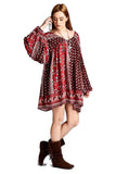 Patch Print Baby Doll Dress, Red