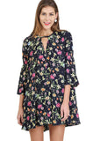Floral Keyhole Dress, Navy Mix