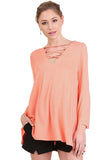 Crossed Neck Bell Sleeve Tunic, Coral