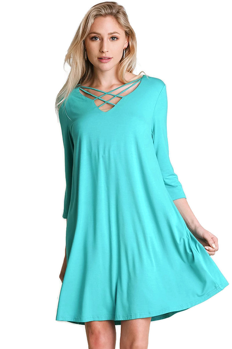 Casual Crossed Neck Shift Dresses - Umgee Casual Crossed Neck Shift Dresses - Umgee