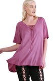Mineral Washed Criss Cross Tunic  Raspberry