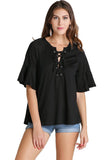 Lace Up Bell Sleeve Top, Black