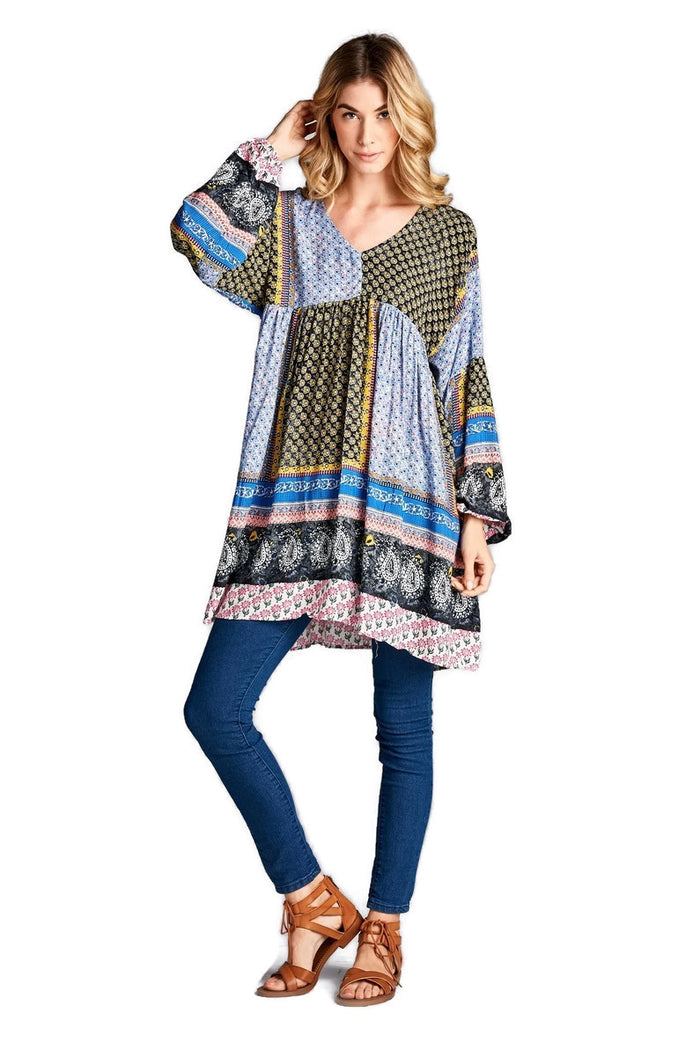 Paisley Color Black Dress, Black & Blue