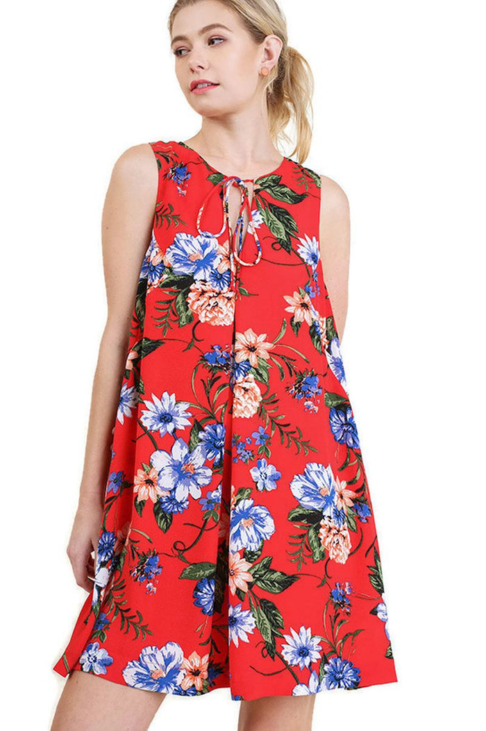 Floral Keyhole Bohemian Dress, Tomato Mix