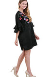 Satin Floral Embroidered & Layered Sleeve Dress, Black