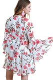 Ruffle Sleeve Floral Keyhole Dress, Cream