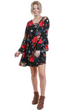 Criss Cross Layered Ruffle Sleeve Floral Dress, Black