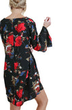 Criss Cross Layered Ruffle Sleeve Floral Dress, Black