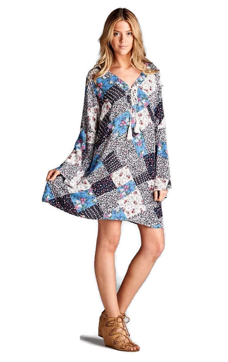 Women's Floral Patchwork Print Dress - Velzera S Women's Floral Patchwork Print Dress - Velzera S