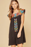 Floral Embroidered Cap Sleeve Dress