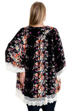 Floral Lace Border Kimono, Black