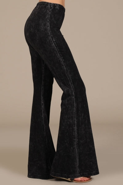 Mineral Wash Bell Bottom Pants in Black - The Rustic Rack Boutique