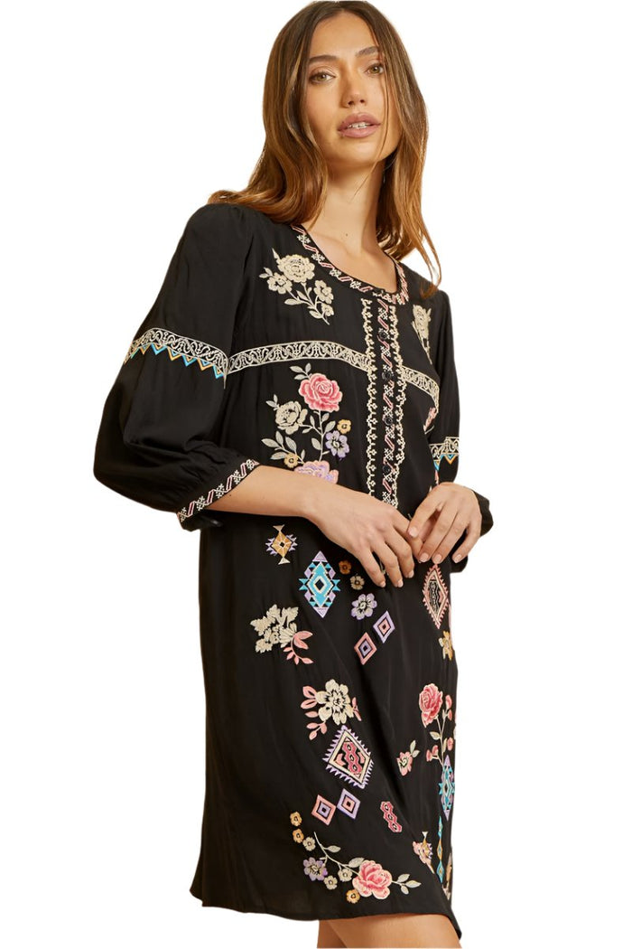 Andree by unit / savanna jane Floral & aztec Embroidered dress