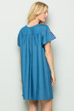 Take It Easy Embroidered Dress, Chambray