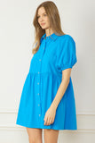 Bubble Sleeve Mini Dress, Blue