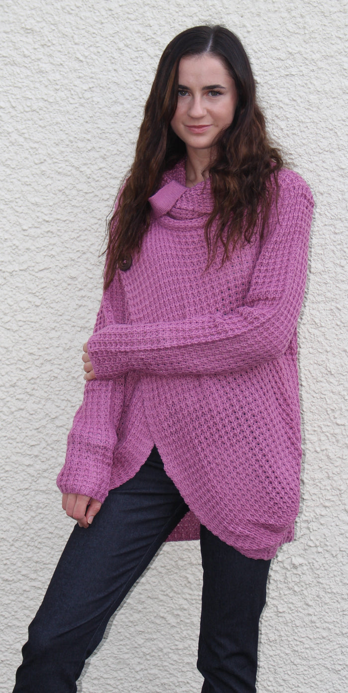 Cowl Neck Asymmetric Wrap Sweater, Lavender