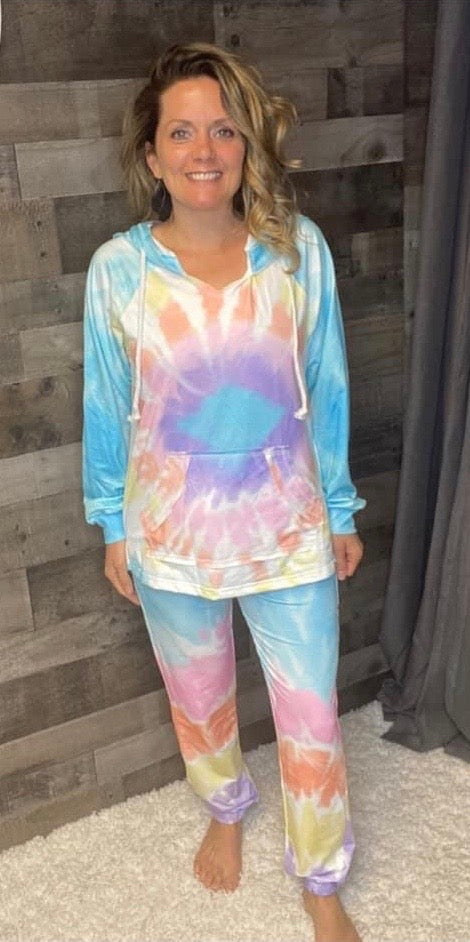 woodstock tie dye jogger set