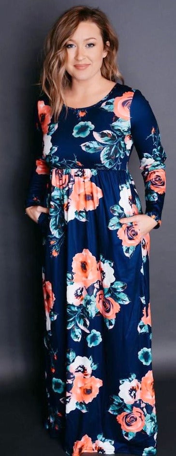 Navy Floral Babydoll Maxi Dress Navy Floral Babydoll Maxi Dress