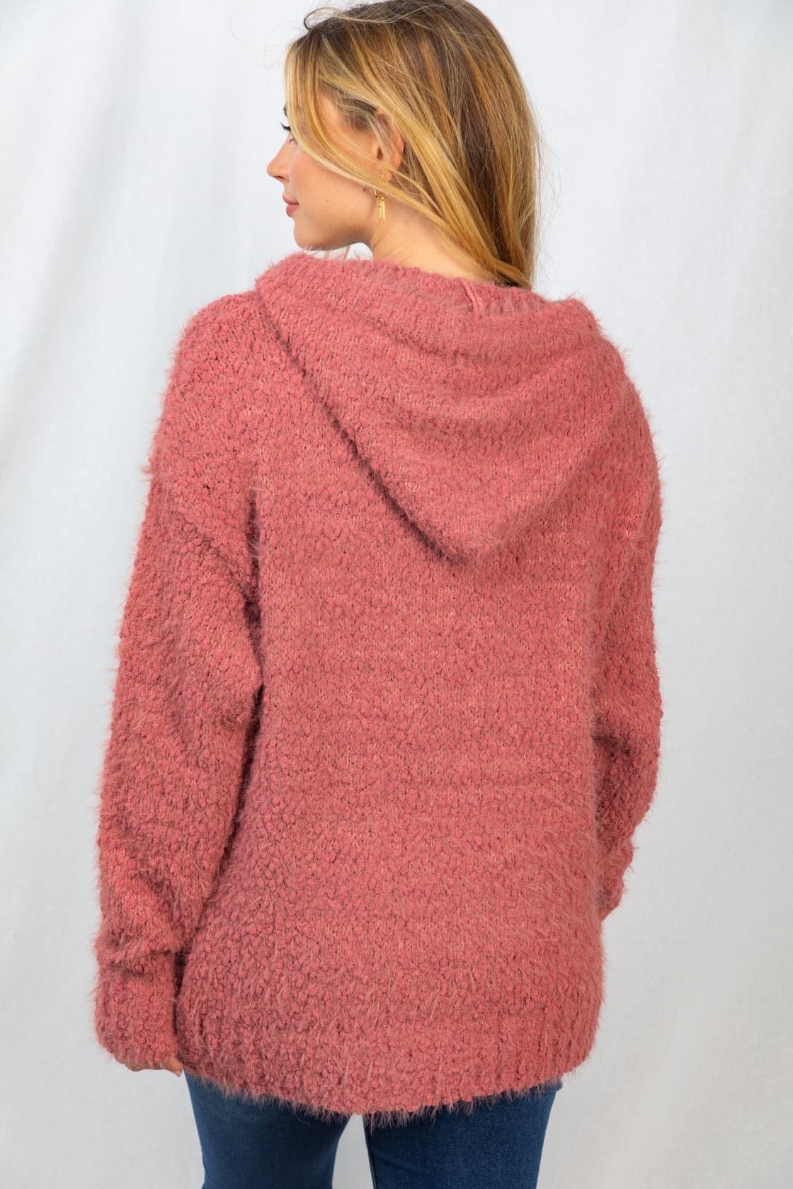 Fuzzy Knit Hoodie Rose Violet Skye Boutique